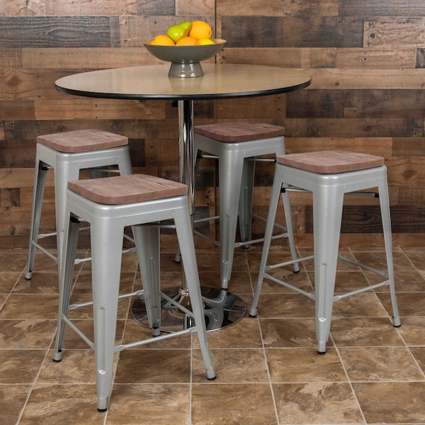 Flash Furniture 24" High Metal Indoor Counter Stool, Silver, PK4 4-ET-31320W-24-SV-R-GG - main